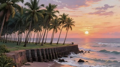 落日海岛椰树林