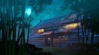 唯美插画夜晚竹林房子(动漫动态壁纸) - 动态壁纸下载 - 元气壁纸