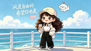 风是自由的海边治愈女孩