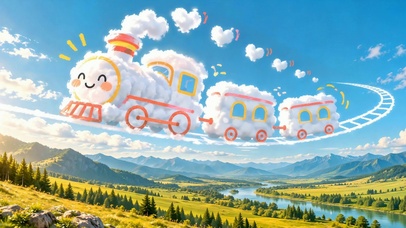 云端可爱小火车治愈风景