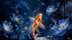 蓝色水塘锦鲤