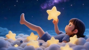 云朵上女孩摘星星