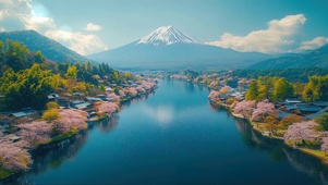 富士山下河畔村落