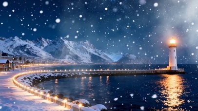 雪景房屋灯塔双屏