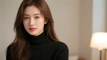 温馨房间黑衣长发美女