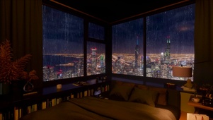 城市雨夜房间