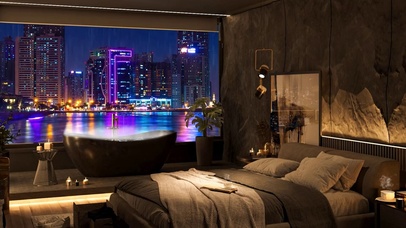 城市夜晚海景卧室