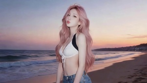晚霞海边女孩