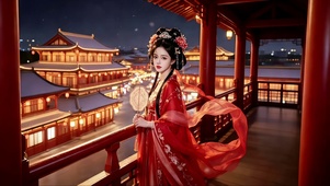 古典阁楼上的古风汉服美女
