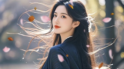 玫瑰飘舞回眸长发美女