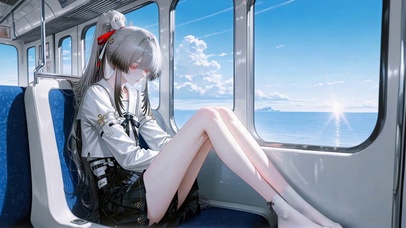 列车窗边看海少女绯雪