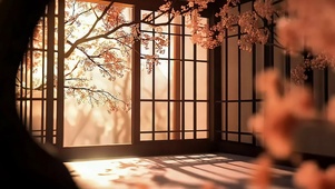 春日黄昏唯美光影庭院