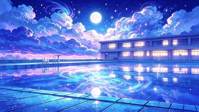 唯美月夜泳池