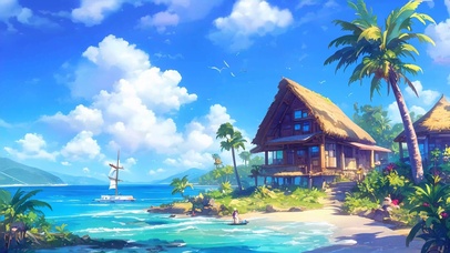 海滩草屋
