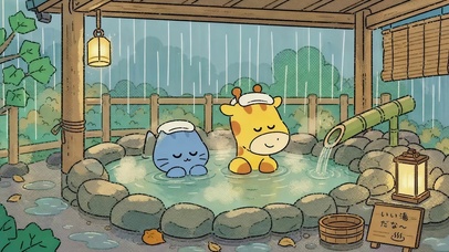雨天动物温泉