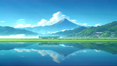 清新纯净山谷湖泊倒影