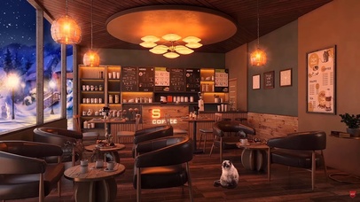 冬季飘雪的咖啡屋