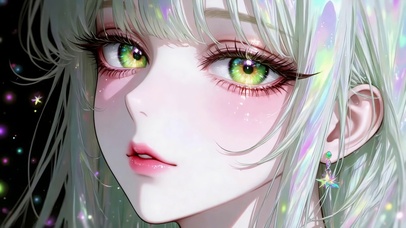 炫彩银发绿瞳二次元美少女