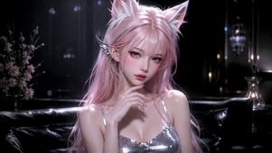 粉发猫耳二次元美少女