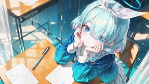 教室蓝发清纯美少女阿罗娜