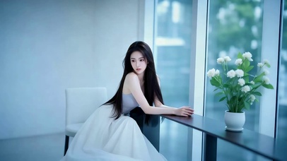 清雅风窗台前长发美女