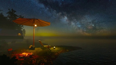 海边夜空篝火露营