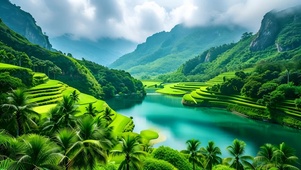 绿色护眼云雾山水