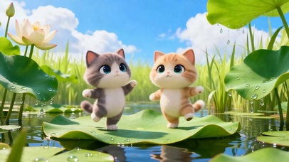 荷花上两只猫咪