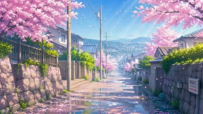 春日樱花日式小巷