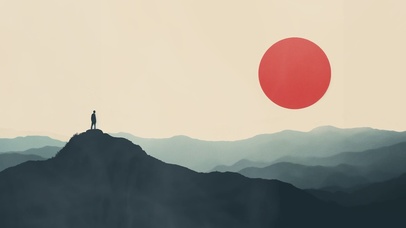 日出山峰孤独朦胧插画