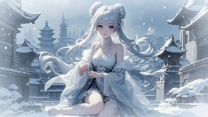 双髻银发少女・雪境