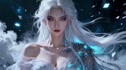 蓝焰冰雪女神银发云雾的视觉意境