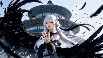 天坛古风黑翼银发美少女