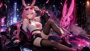 赛博霓虹兔耳美少女