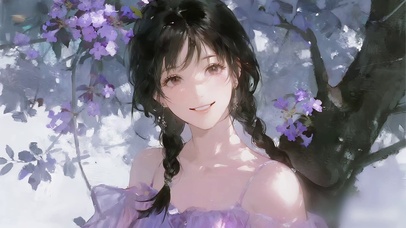 花影下的麻花辫少女