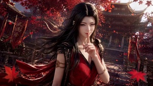 红枫古风红衣美少女