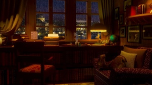 夜晚雨天书房