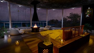 夜晚雨天海景别墅