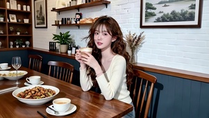 悠闲美好时光喝咖啡的小美女2
