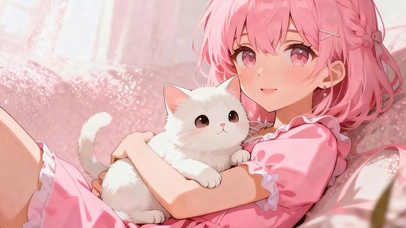 可爱女孩与猫咪