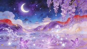 深紫鎏金梦幻国风夜景插画