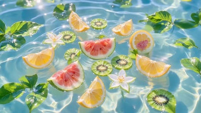 清透水面缤纷果切