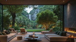 落地窗观瀑布客厅