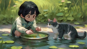 小男孩和猫