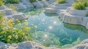 碧水黄花阶梯治愈风景