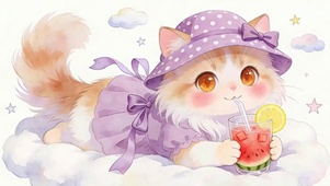 可爱猫咪喝饮料
