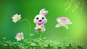 4K荷花小兔