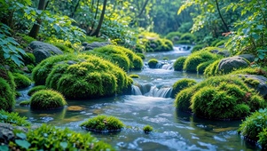 林间苔藓溪流
