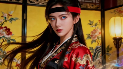 屏风前金龙红色汉服美女侠客2