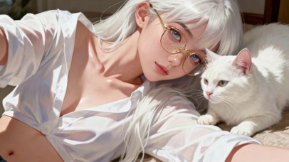 银发眼镜美少女与白猫